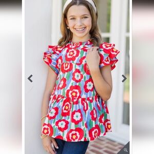 Mint Girls Join You Later Red Floral Top- L